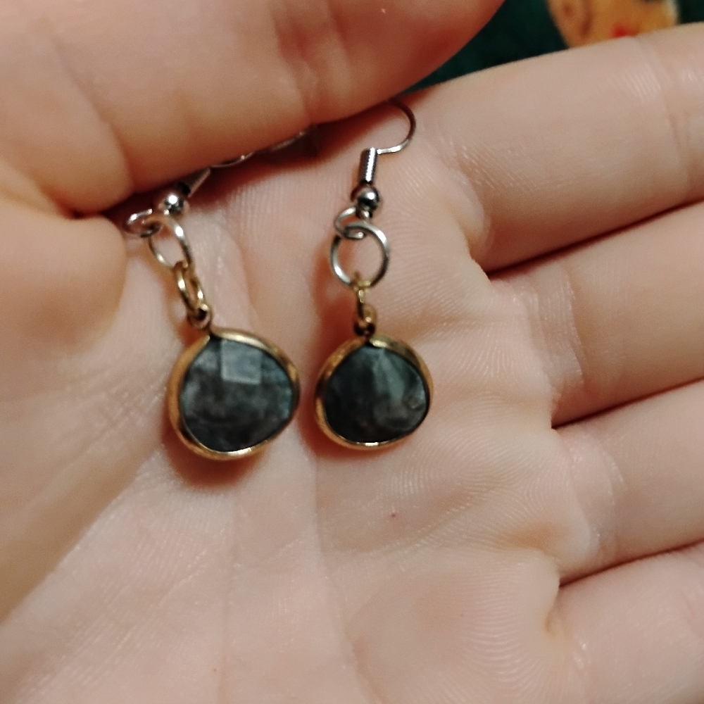 Handmade adorable dark gray faux stone dainty tear drop earrings